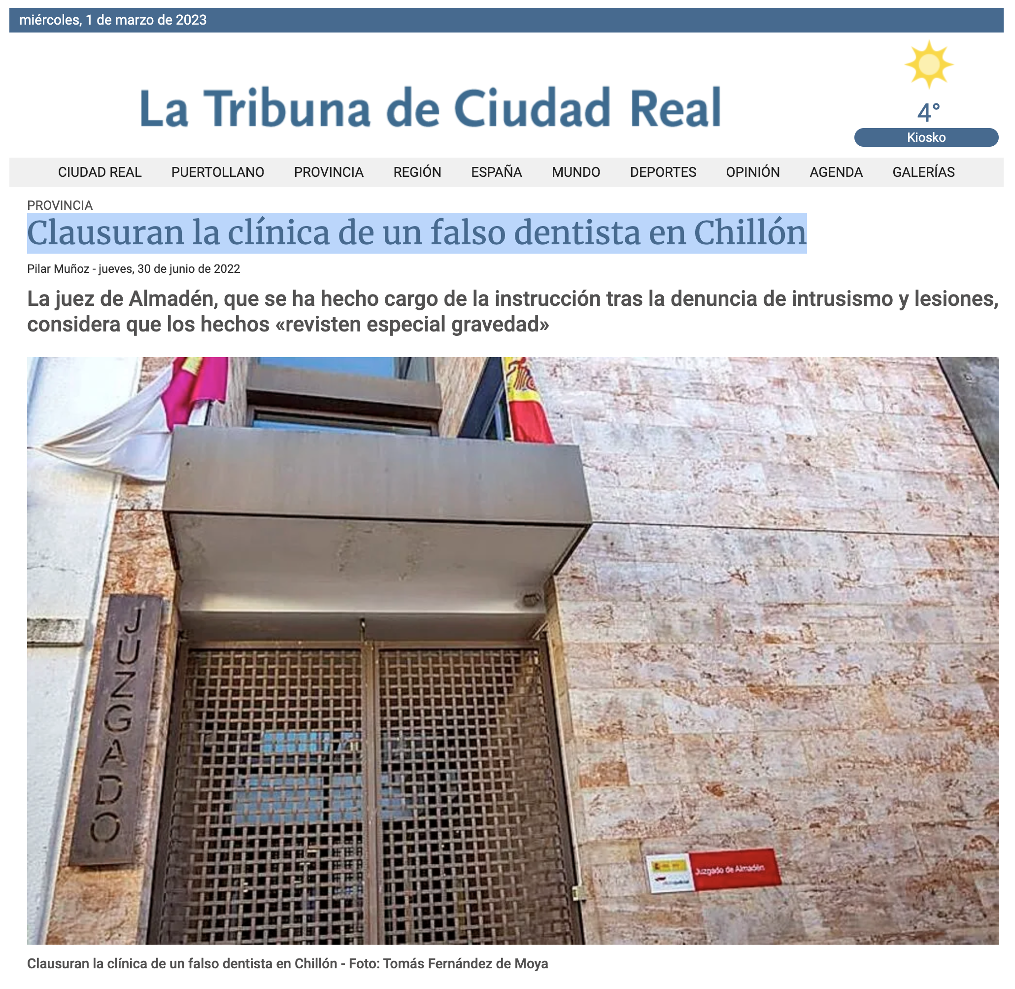 La tribuna de Ciudad Real – Clausuran la clínica de un falso dentista en Chillón