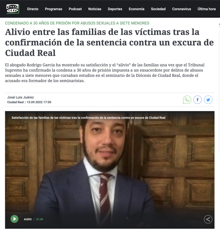 Onda Cero – Alivio entre las familias de las víctimas tras la confirmación de la sentencia contra un excura de Ciudad Real